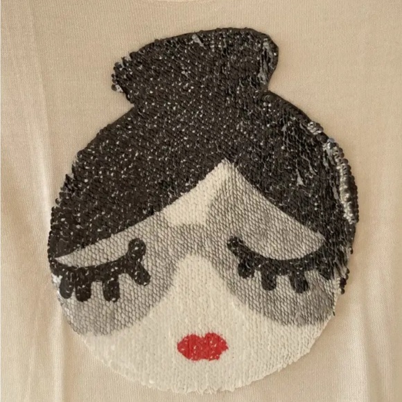 Alice + Olivia Cream Stace Face Sequin embellished stretch wool sweater - Picture 4 of 12